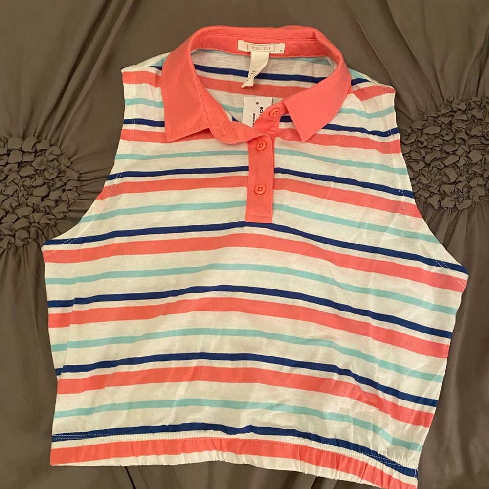 Striped, collared sleeveless crop top